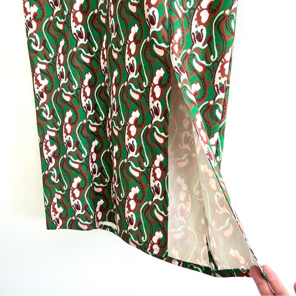 ZARA Floral Green Multicolor Print Front Slit Long Sleeves Midi Dress Sz L - Picture 9 of 16